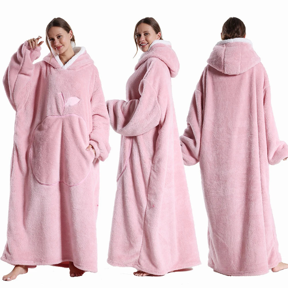 Oversized Wearable Fleece Blanket Hoodie with Sleeves