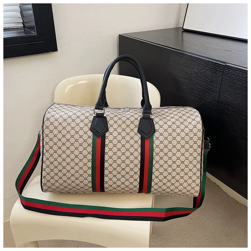 Large Capacity Women's Travel Duffel Tote with Plaid Design