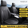 Black KARCLE Nappa Leather car seat covers for front seats, showing durable and breathable upholstery.