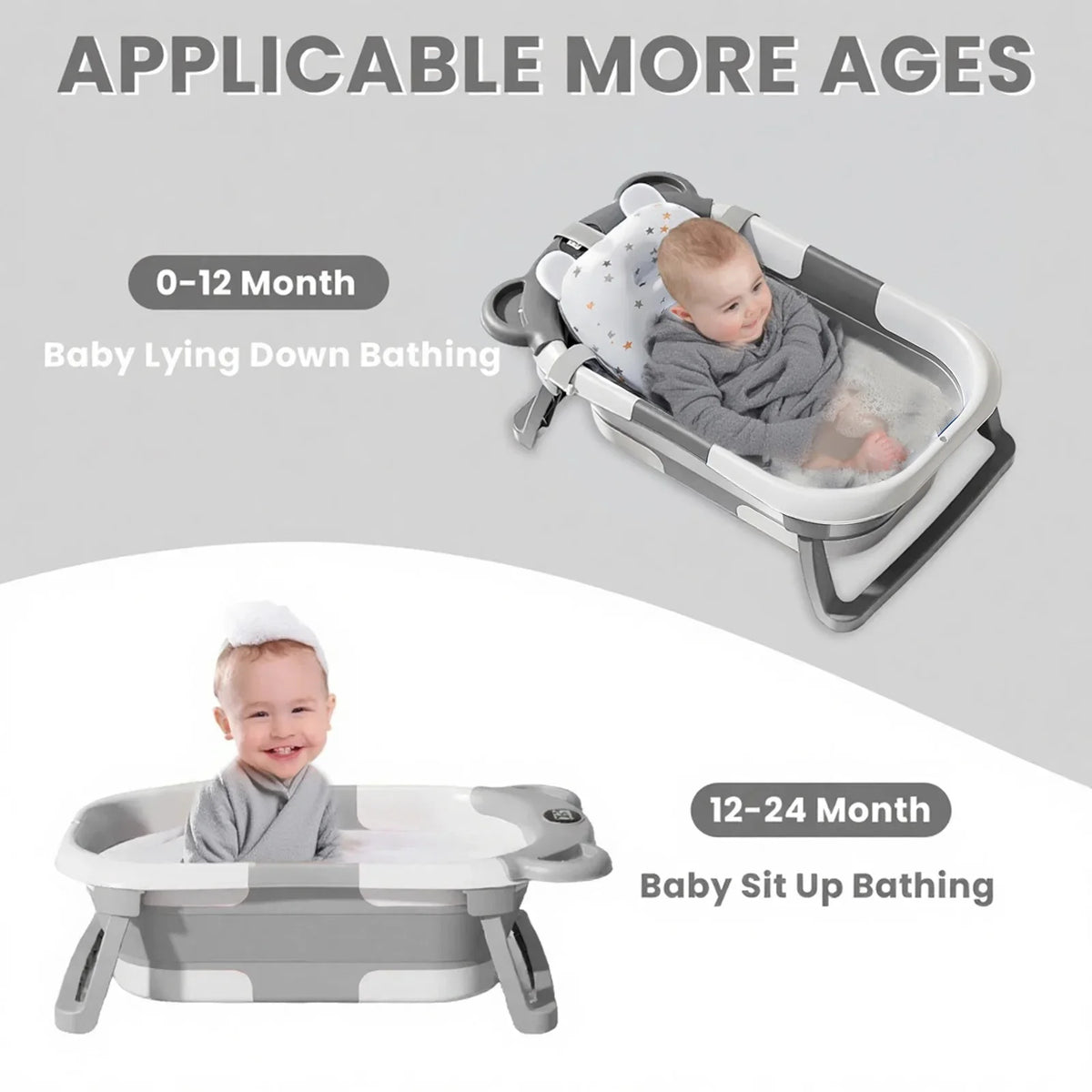 Collapsible Baby Bathtub with Thermometer and Floating Cushion