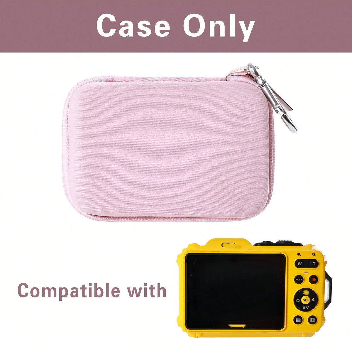 Pinke Hartschalen-Transporttasche für eine Kamera, kompatibel mit der gelben Kamera.