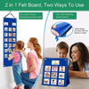 A blue felt board is shown being used as a visual schedule chart and a teaching board stand.