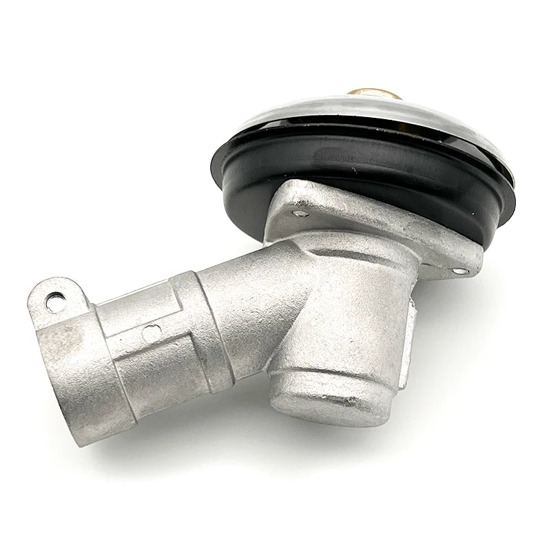 A durable aluminum brush cutter gearbox replacement unit with a silver housing and black cover.