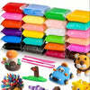 A collection of colorful air dry clay modeling sets in various colors and sizes with tools.