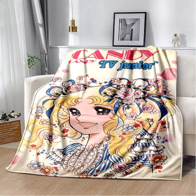 Cartoon Anime Flannel Throw Blanket in Candy Girl Design