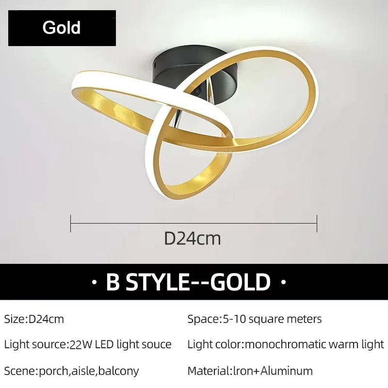 Gold B style modern LED ceiling light fixture with an oval design