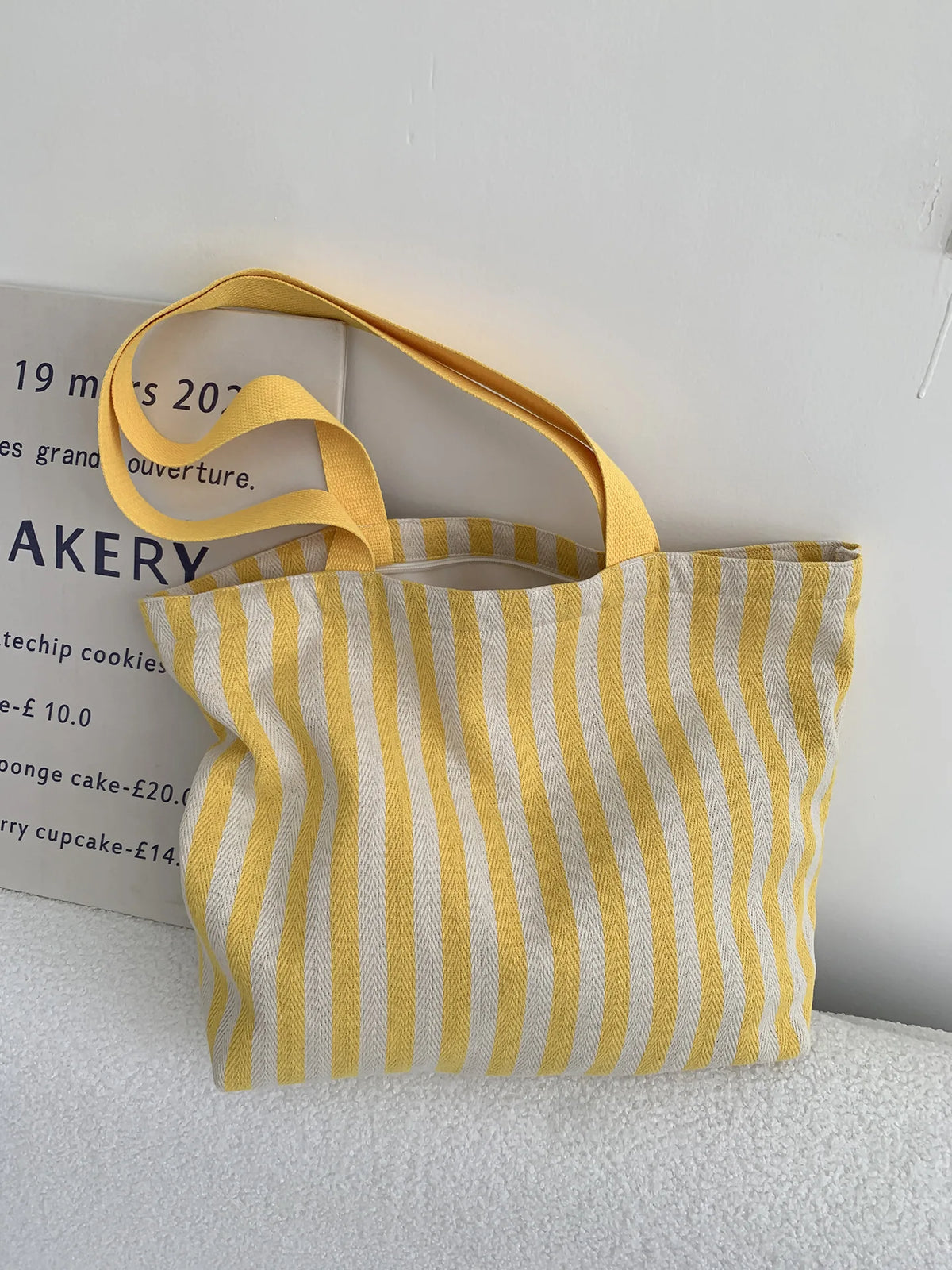 Striped Canvas Shoulder Tote Bag