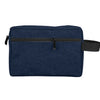 A navy blue waterproof travel toiletry bag with a black zipper and strap.