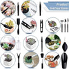 A collection of gardening tools for succulents and bonsai including tweezers, small trowels, and specialized pruning instrume