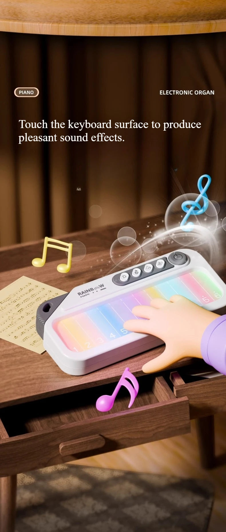 Glowing Rainbow Piano Keyboard Toy with 13 Melodies