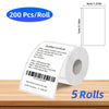 Roll of white thermal label paper with a certified label and packaging information