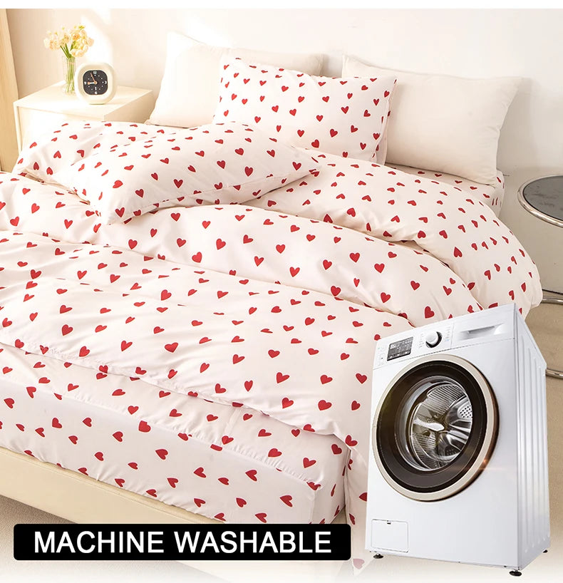 Red Heart Print Duvet Cover Set with Pillowcases
