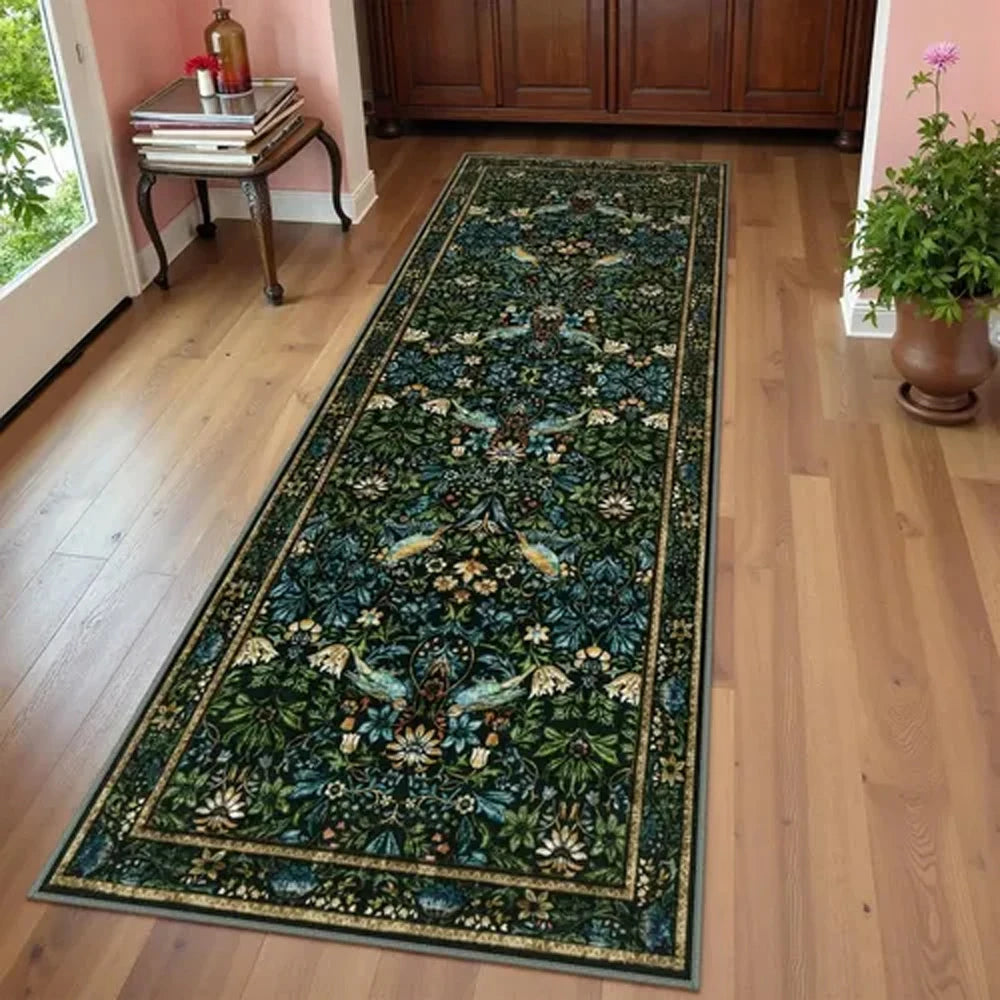 Vintage Botanical Runner Rug – Non-Slip, Machine Washable Hallway Carpet