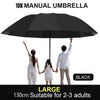 Large black manual umbrella suitable for 2-3 adults