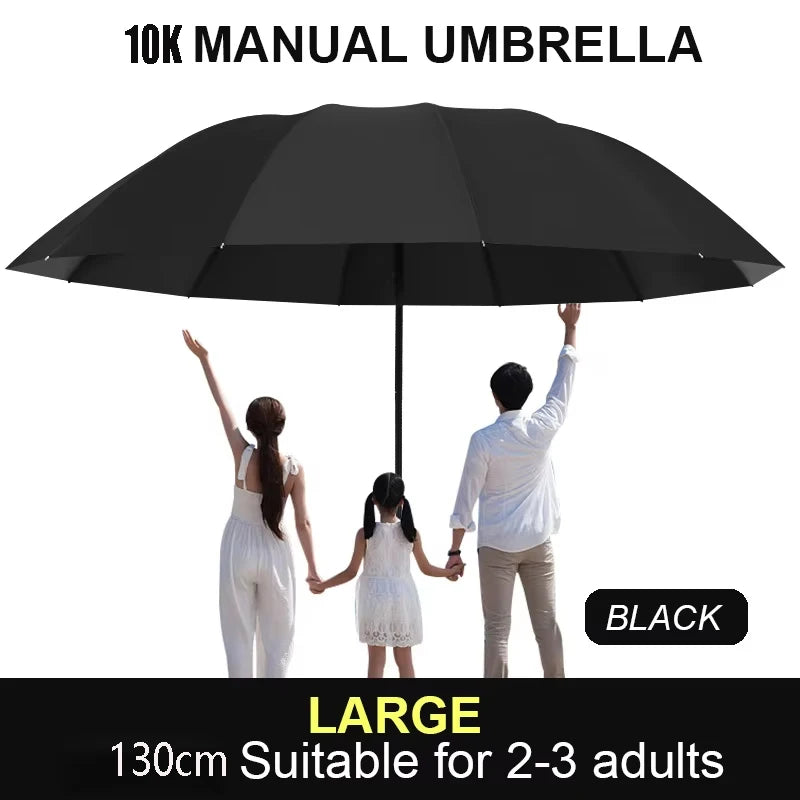 Large black manual umbrella suitable for 2-3 adults