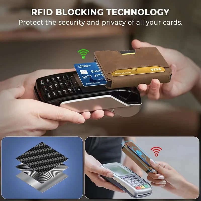 Slim RFID-Blocking Pop-Up Card Wallet with Money Clip