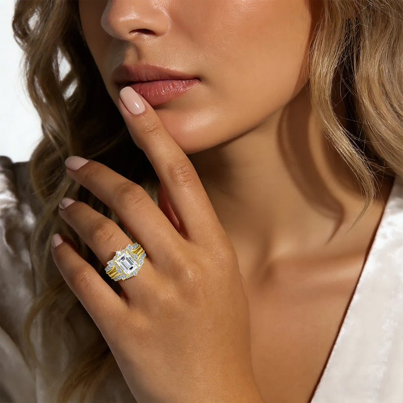 3ct Emerald Cut Moissanite Stackable Ring Set in 14K Gold Filled