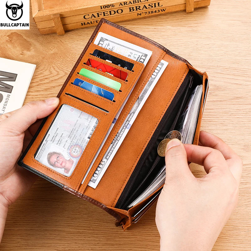 Men's Genuine Leather RFID Blocking Long Wallet with Card Holder