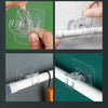 Close-up shots show adhesive curtain rod hooks clamping onto a white pole for shower or storage use.