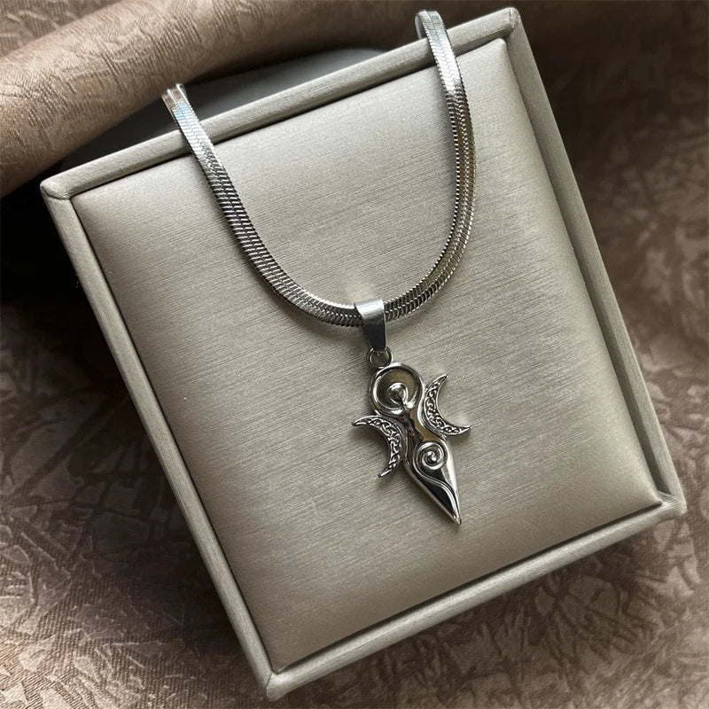 Triple Moon Goddess Pendant Necklace