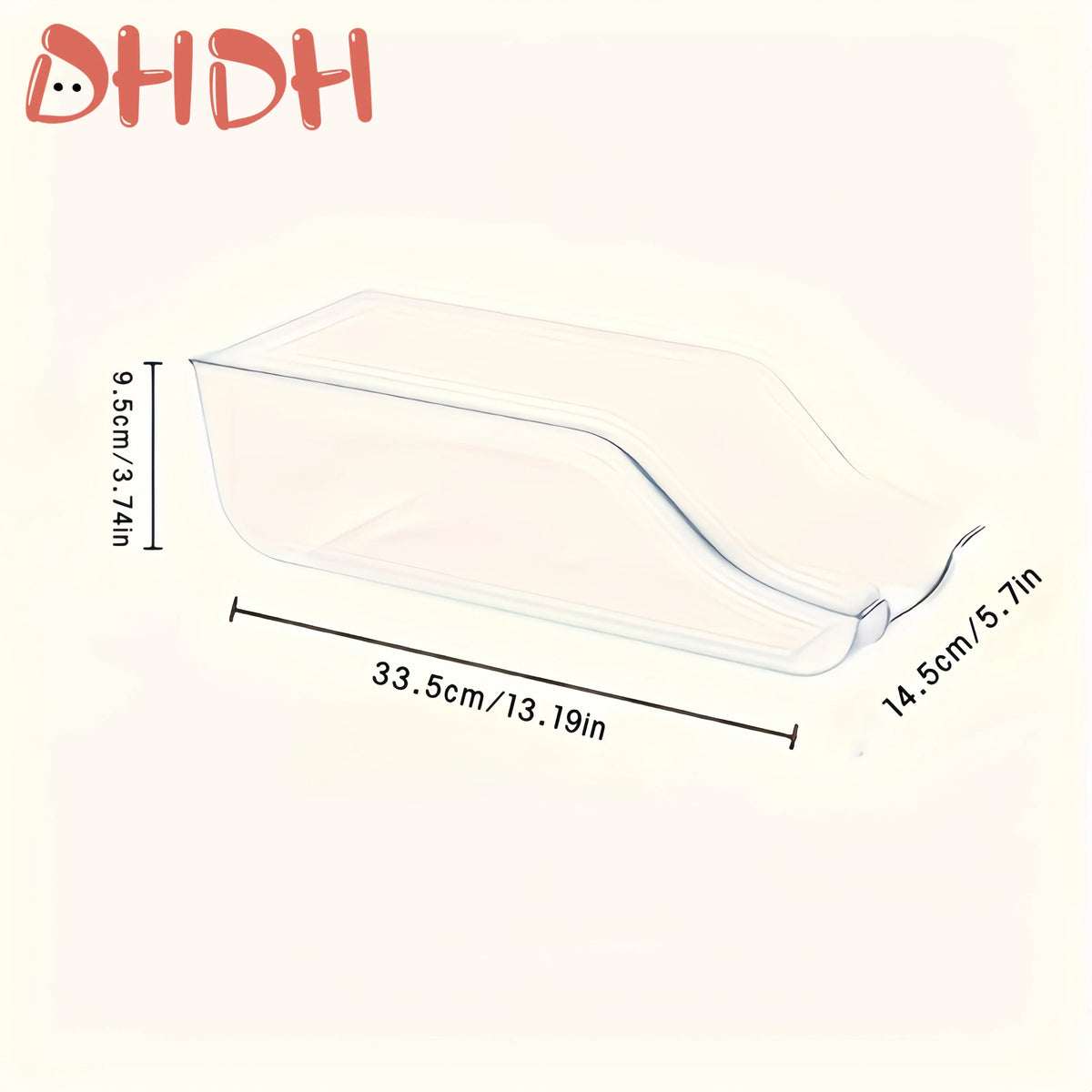 Clear plastic stackable refrigerator storage bin with dimensions 9.5cm x 3.74in and 14.5cm x 5.7in.