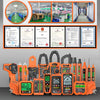 A collection of orange and black digital brake fluid testers with LCD displays and alert features.