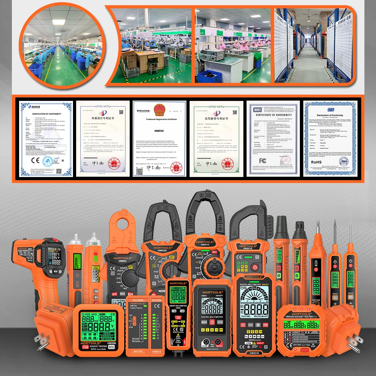 A collection of orange and black digital brake fluid testers with LCD displays and alert features.