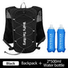 Black backpack and two 500ml water bottles shown together
