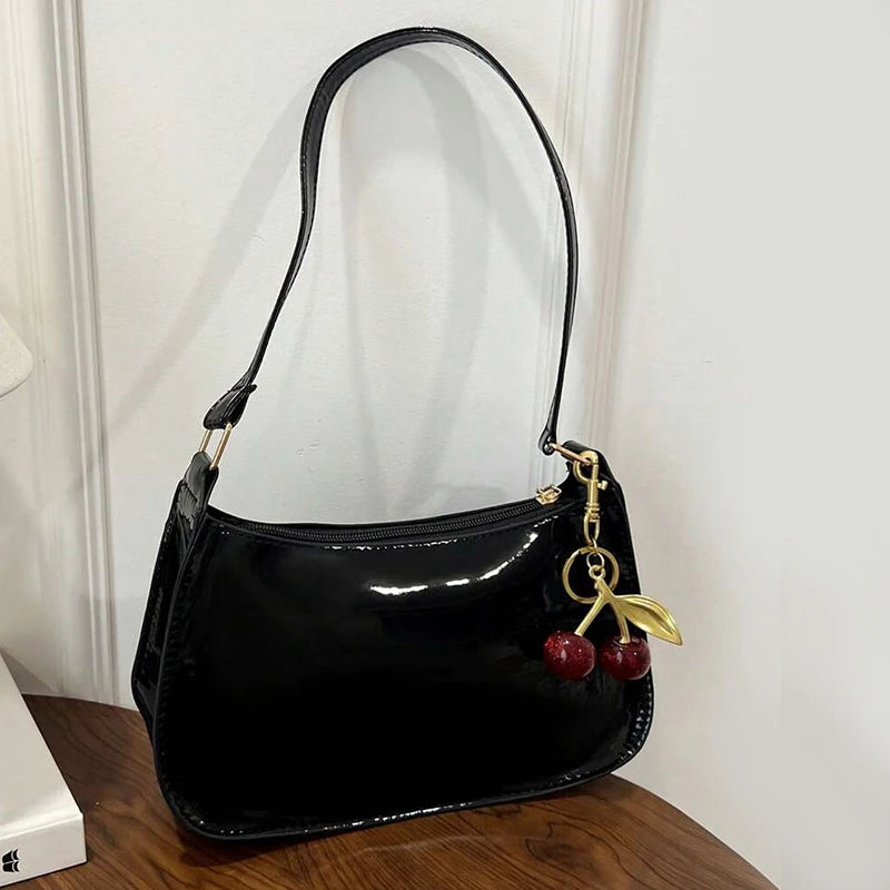 PU Leather Shoulder Bag with Cherry Pendant