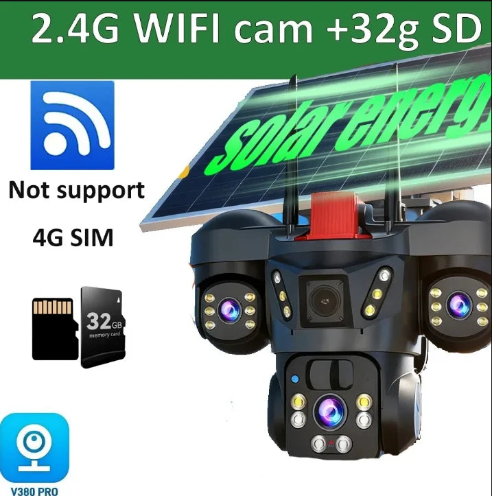 Solar-Powered Triple-Lens PTZ Security Camera
