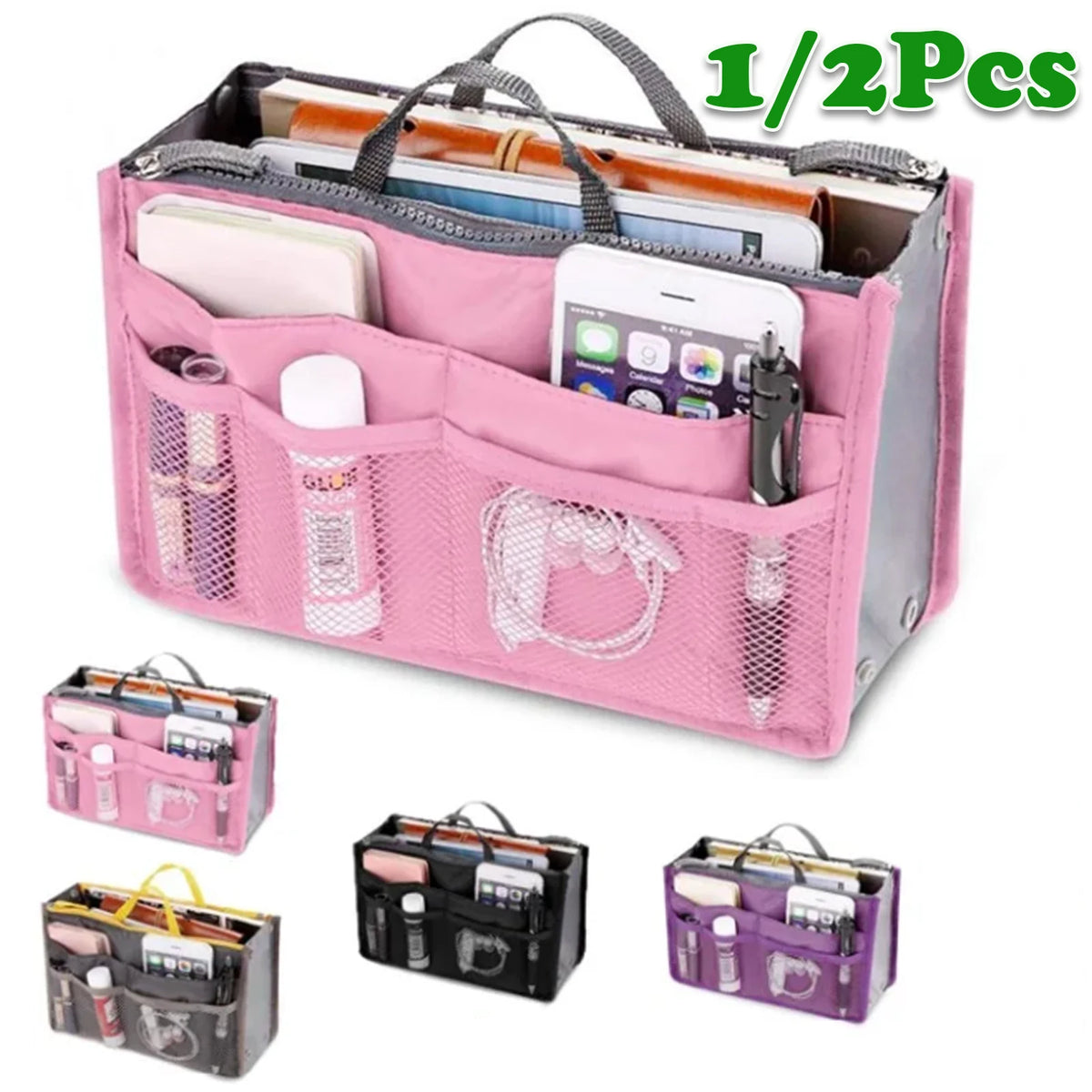Nylon Handbag Organizer with Multiple Pockets