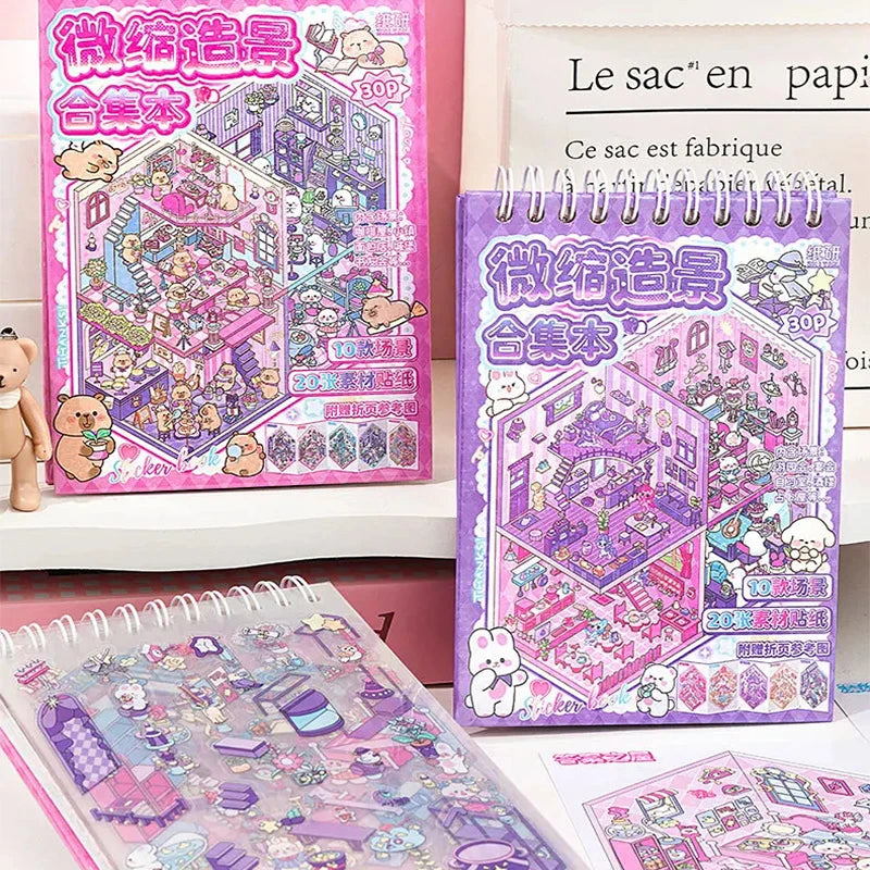 3D Miniature Scene Stickers - 30 Pack for Crafts & Journaling