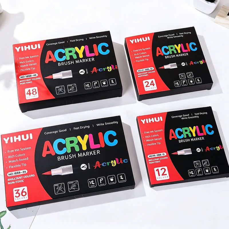 48-Color Acrylic Paint Markers with Soft Brush Tips