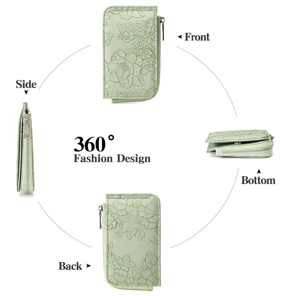 Embossed Zip Coin Purse with Key Ring and Card Slots