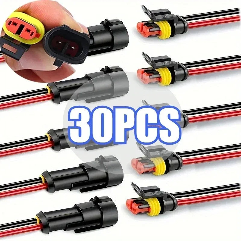 Waterproof 2-Pin Electrical Connector Kit with 16 AWG Wire