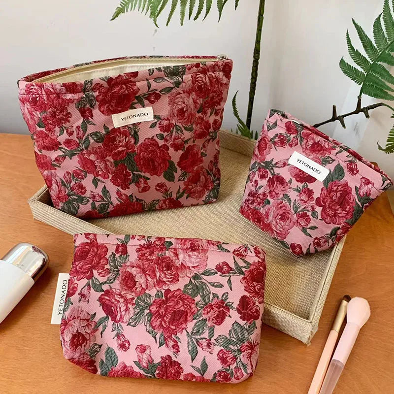Vintage Floral Cosmetic Bag - Portable Makeup & Toiletry Organizer
