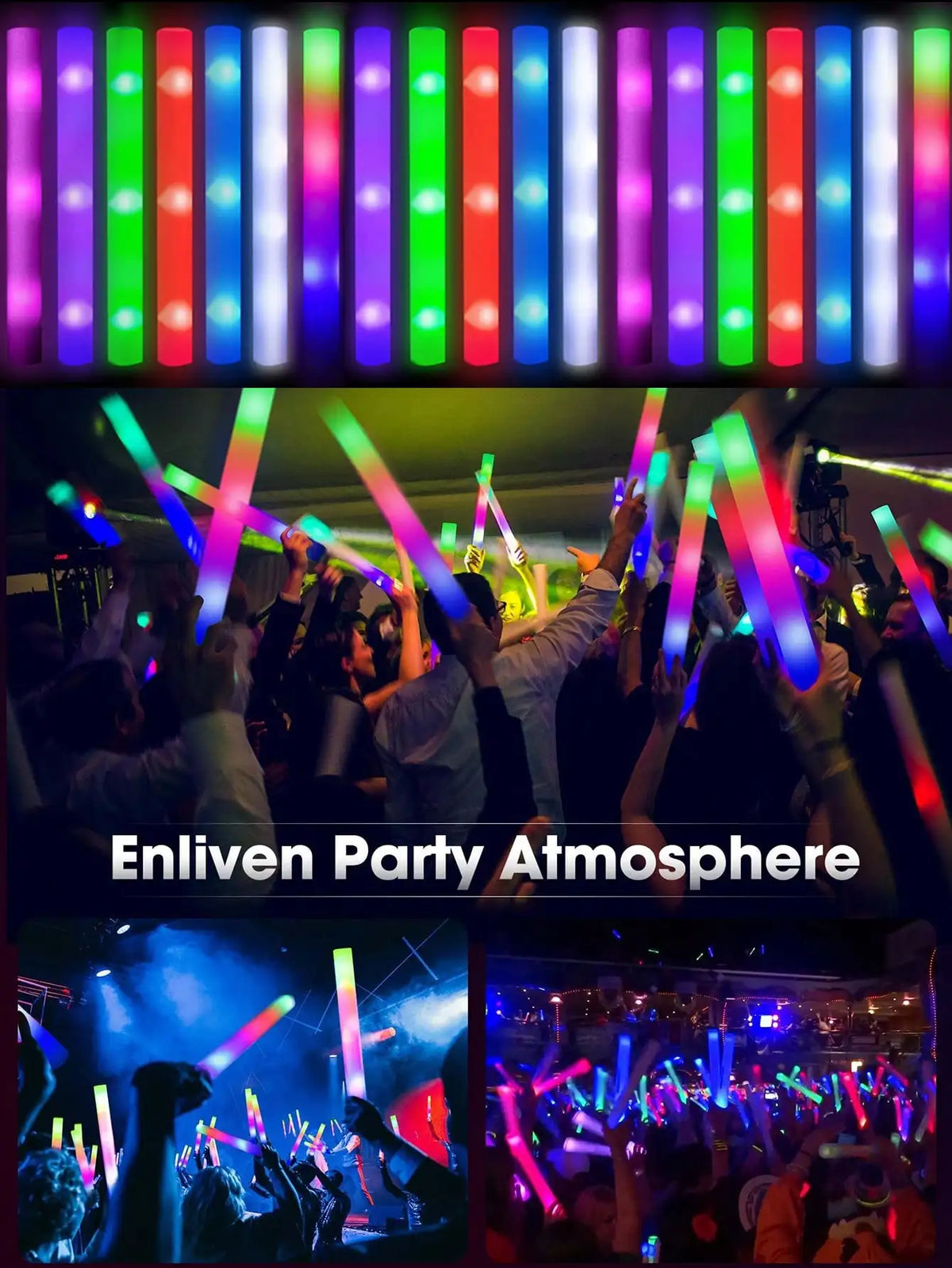 LED Foam Glow Sticks with 3 Light Modes