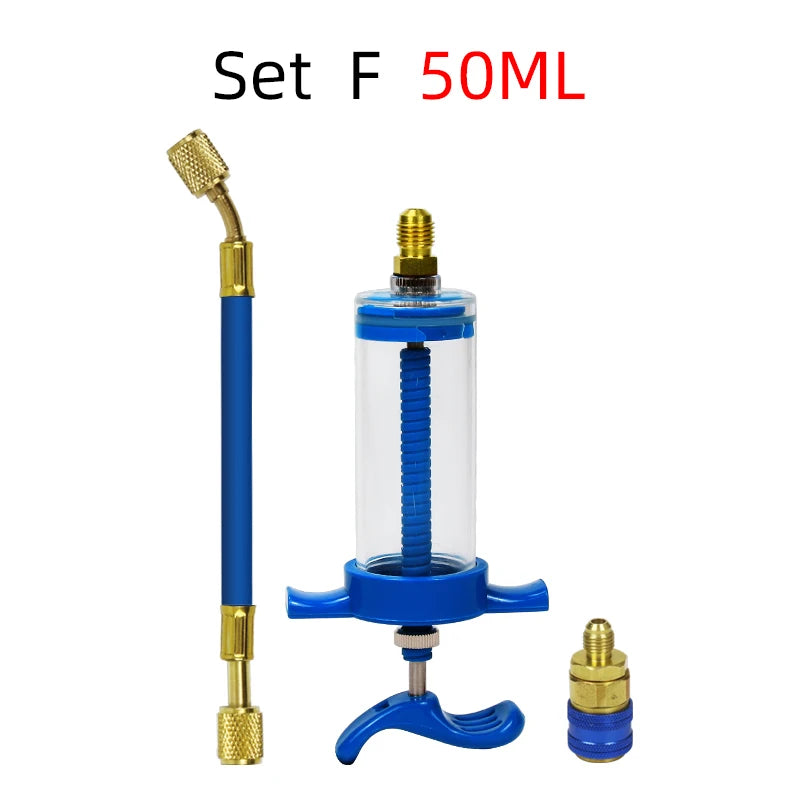 Set F 50ML air conditioning oil and dye injector with low-side quick coupler components