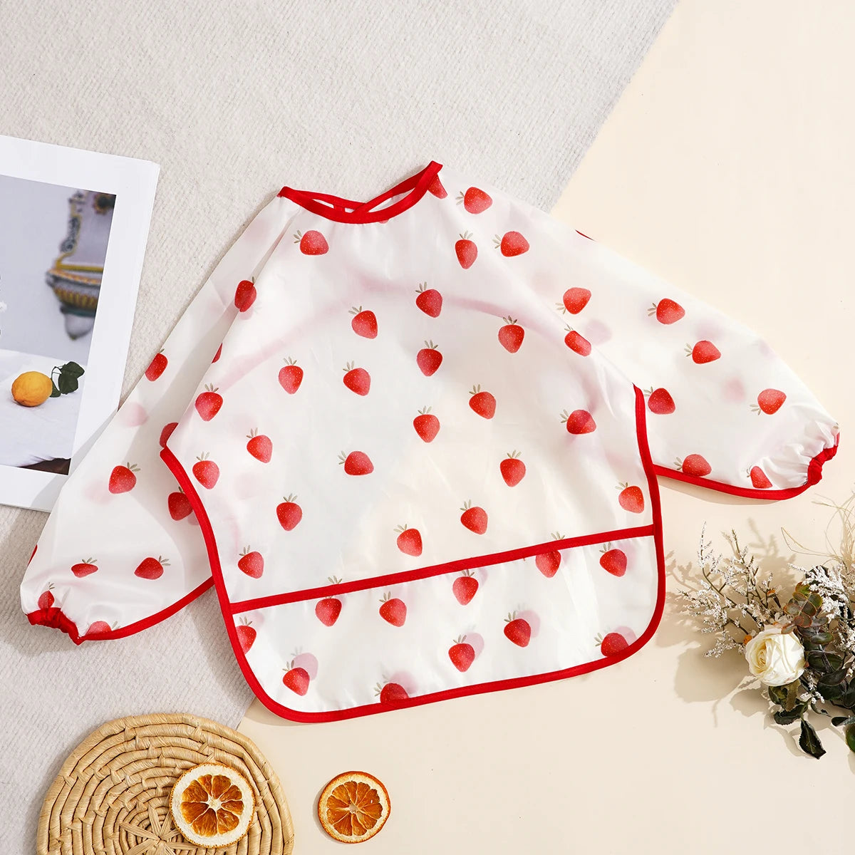 Waterproof Long-Sleeve Baby Bibs with Catch-All Pockets