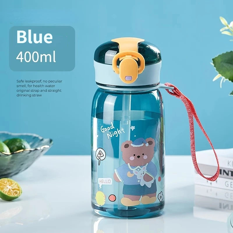 Kids' Teddy Bear Water Bottle with Straw & Carry Strap