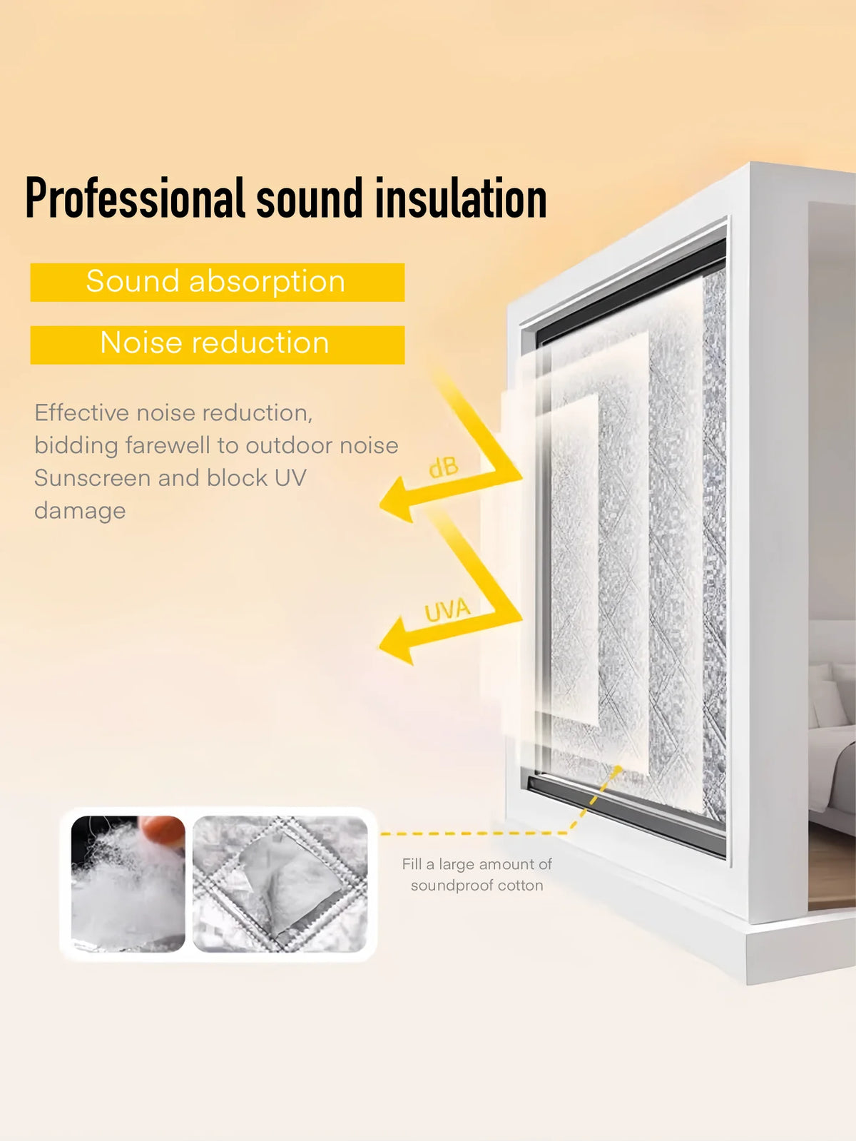 A white window frame with a clear film applied to the glass, demonstrating professional sound insulation and noise reduction.