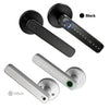 Black and silver smart fingerprint door handle locks shown in various angles