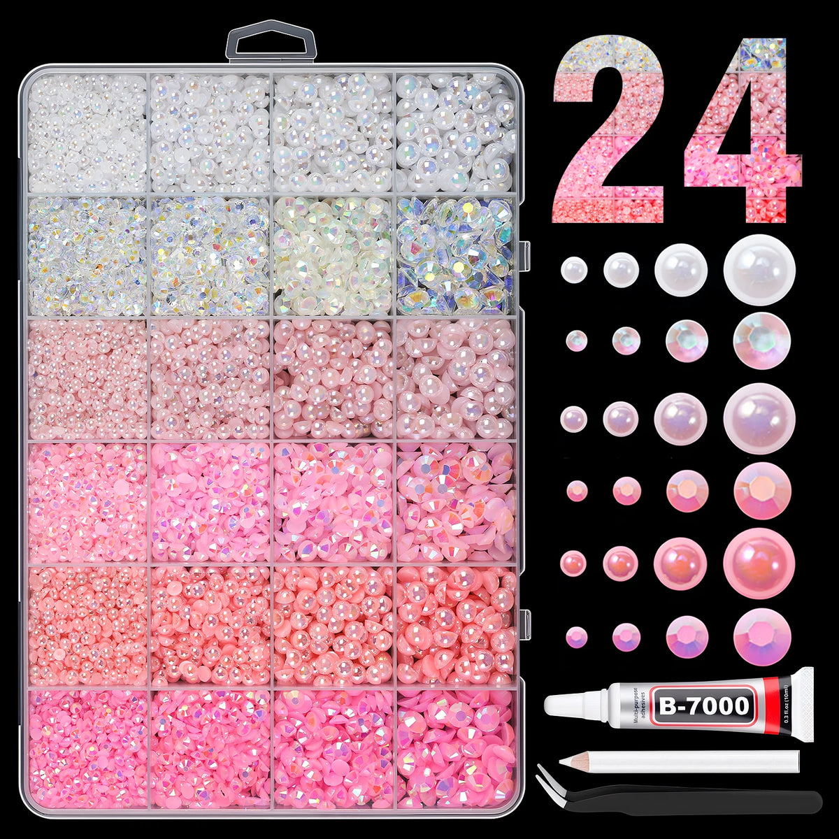 Mixed Color Resin Rhinestone Set with AB Finish – 24/28 Grid Flatback Drills for Crafting & Decoration