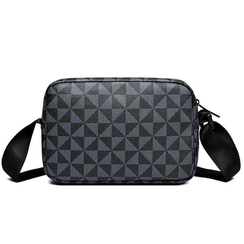 Men's PU Leather Messenger Bag with Plaid Accent
