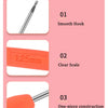 A set of precision crochet hooks featuring a smooth hook, clear scale, and one-piece construction with orange handles.