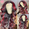 Bordeaux Body Wave Spitzen-Vorderhaut-Perücke