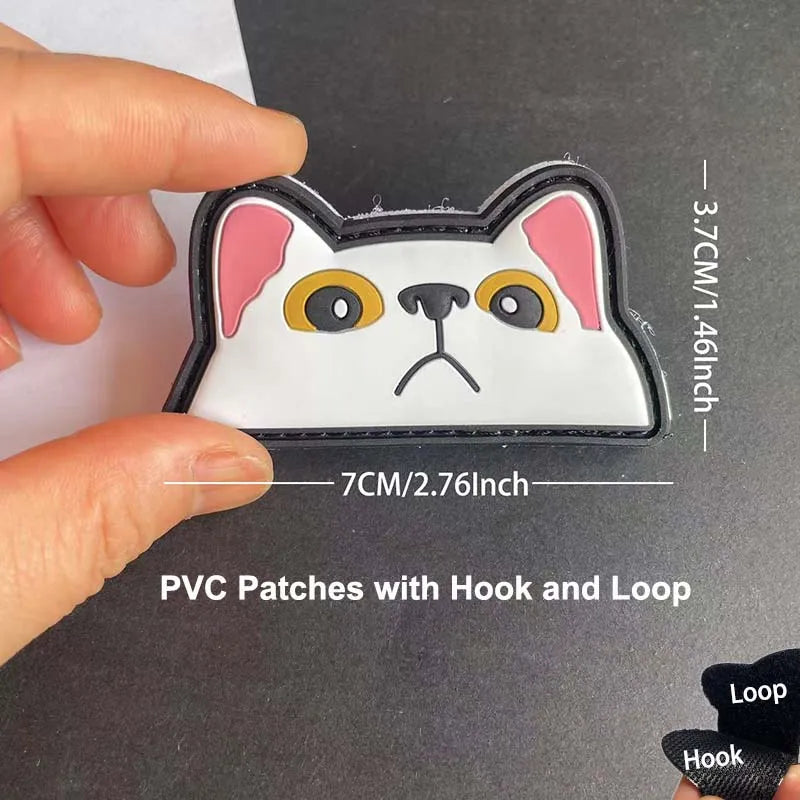 Funny Cat Face PVC Morale Patch with Hook-and-Loop Backing