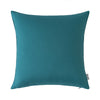 A square teal linen-textured outdoor pillow cover.