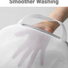 White breathable mesh laundry bag with a hand outline visible on the surface