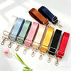A collection of adjustable nylon bag straps in various colors including brown, navy blue, mint green, pink, beige, yellow, bl
